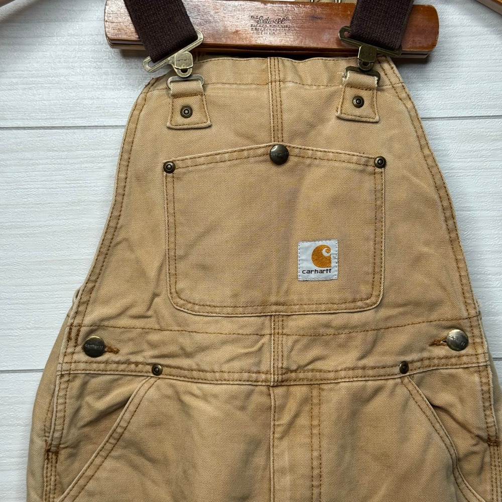 Carhartt Kids 8 Tan Canvas Bib Overalls Durable Workwear Clothing Double Knee